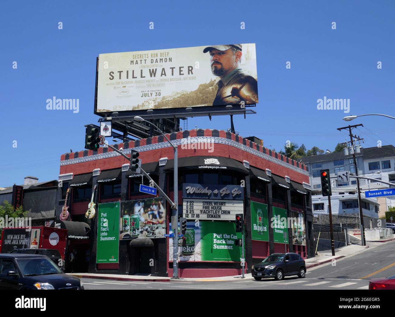 West Hollywood, California, USA 2nd Jully 2021 A general view of Matt Damon  Stillwater Billboard at Whisky A Go Go club where Jim Morrison and the  Doors performed live in concert many