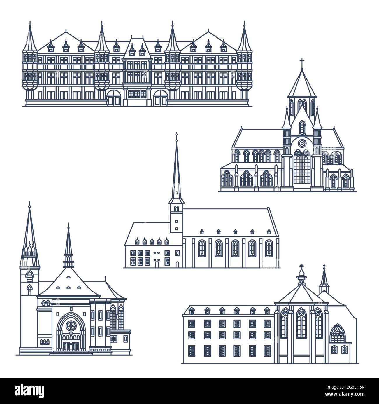 Luxembourg landmarks architecture, sightseeing buildings, churches and cathedrals. Luxembourg Onze Lieve Vrouwe van Tamele or Notre Dame Cathedral, St Stock Vector