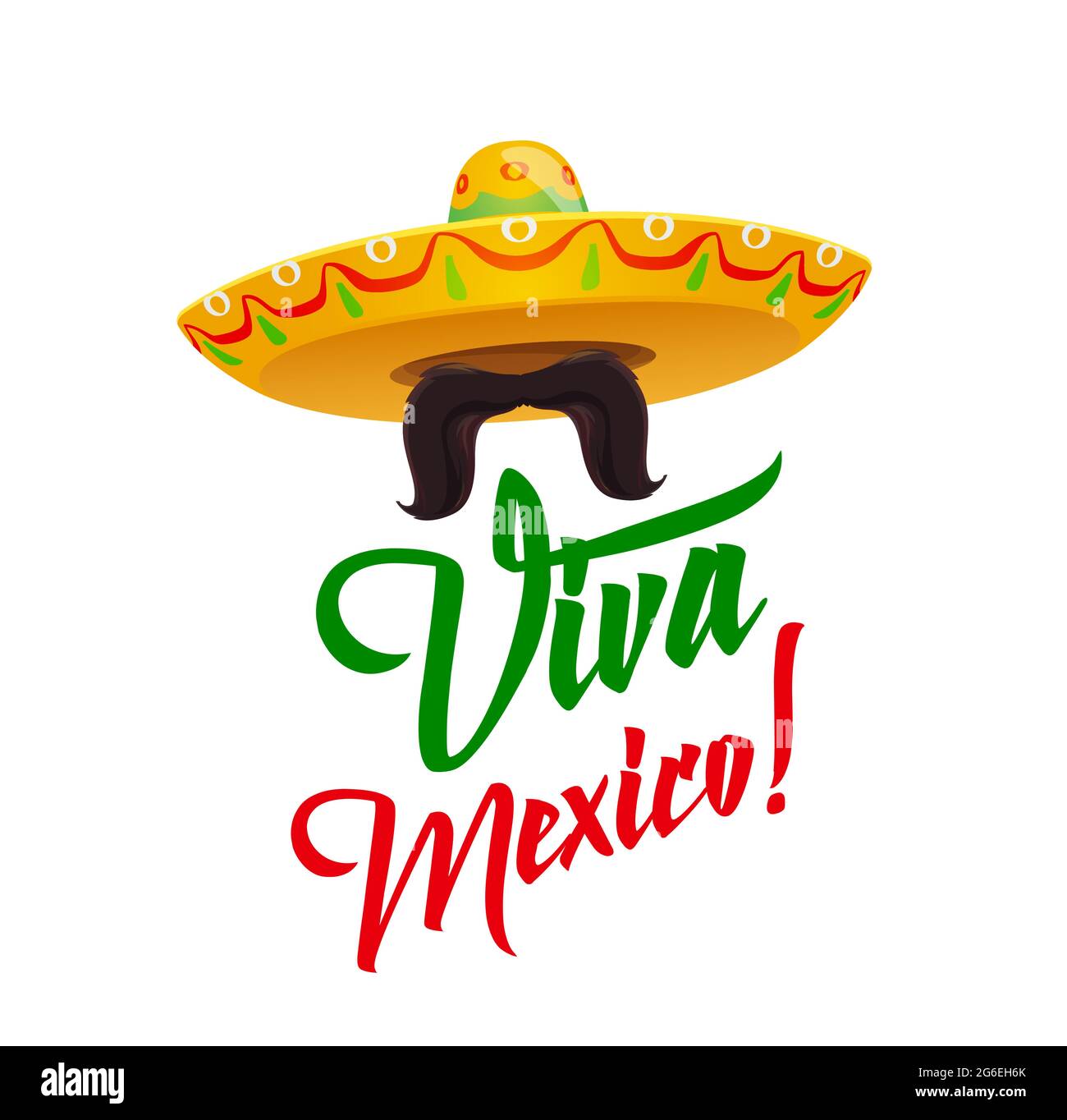 Viva Mexico, sombrero with mustaches, vector Mexican holiday symbolic ...