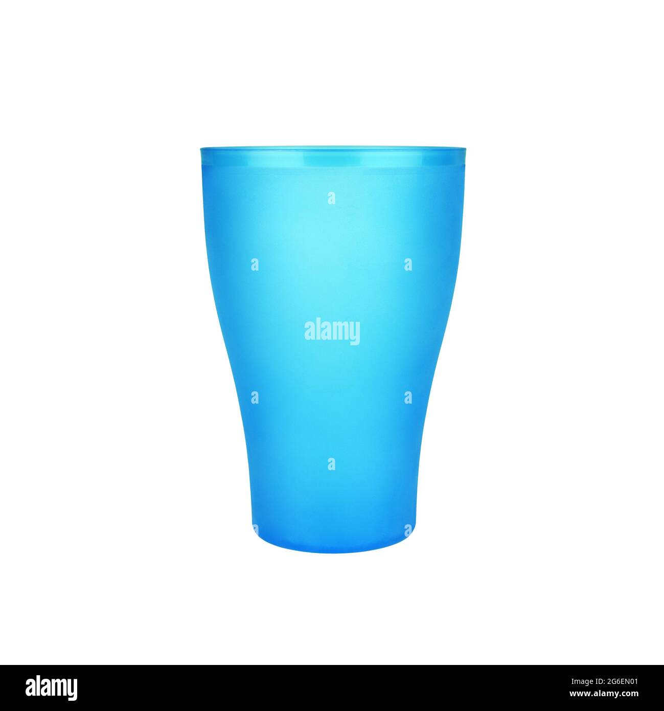 Blue empty plastic cup white background isolated closeup, disposable