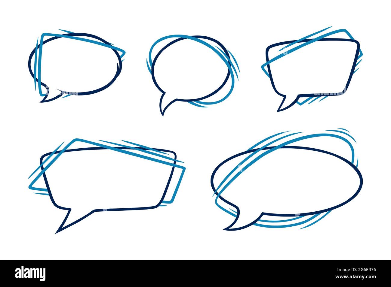 Speech bubbles in oval and rectangular shapes. Outline speech boxes isolated in white background. Handdrawn vector illustration Stock Vector