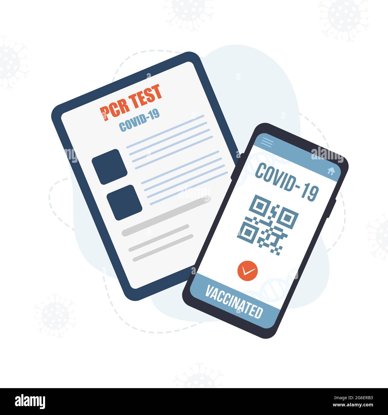 QR code with vaccine passport. Electronic results on smartphone screen