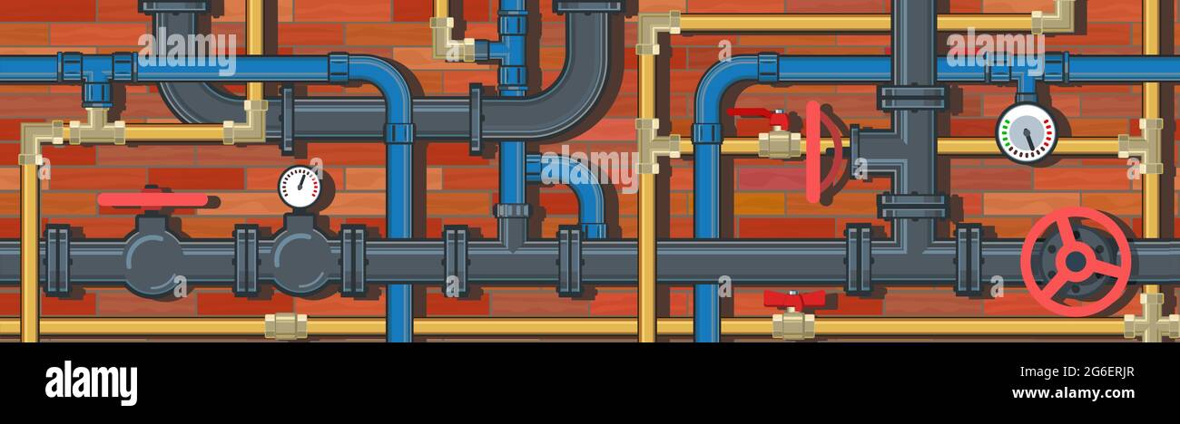 Pipeline system. Seamless pattern. horizontally Background picture. Brick wall Vector Stock Vector
