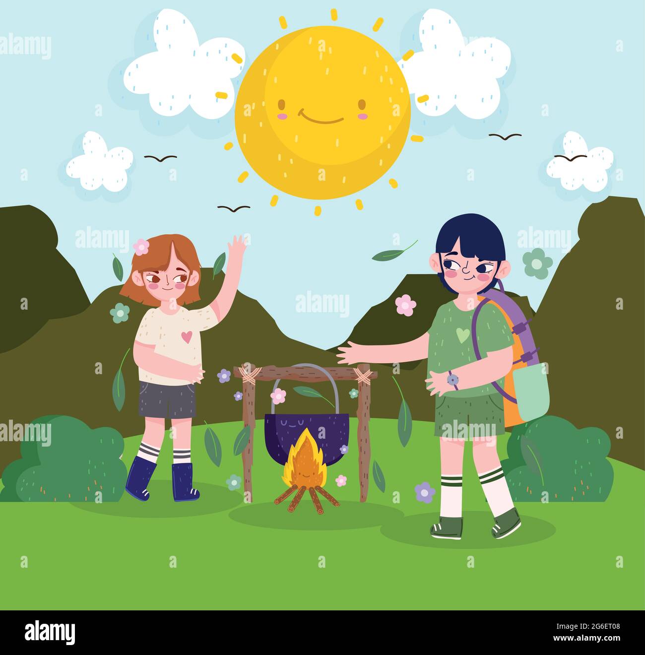 cute girl and boy camping Stock Vector Image & Art - Alamy