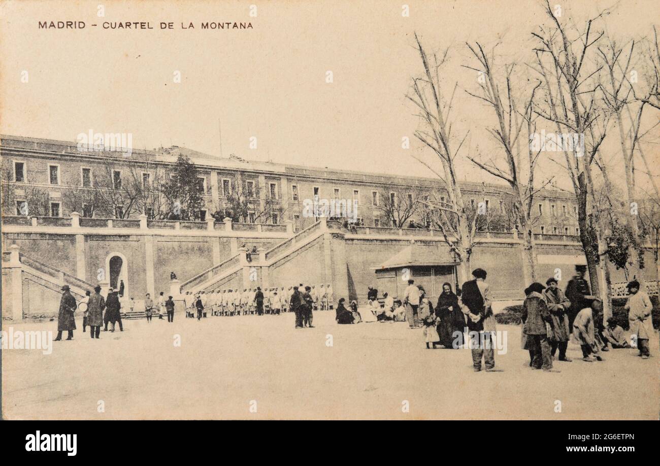 Old postcard of Cuartel de la Moantana Madrid, Spain Stock Photo - Alamy