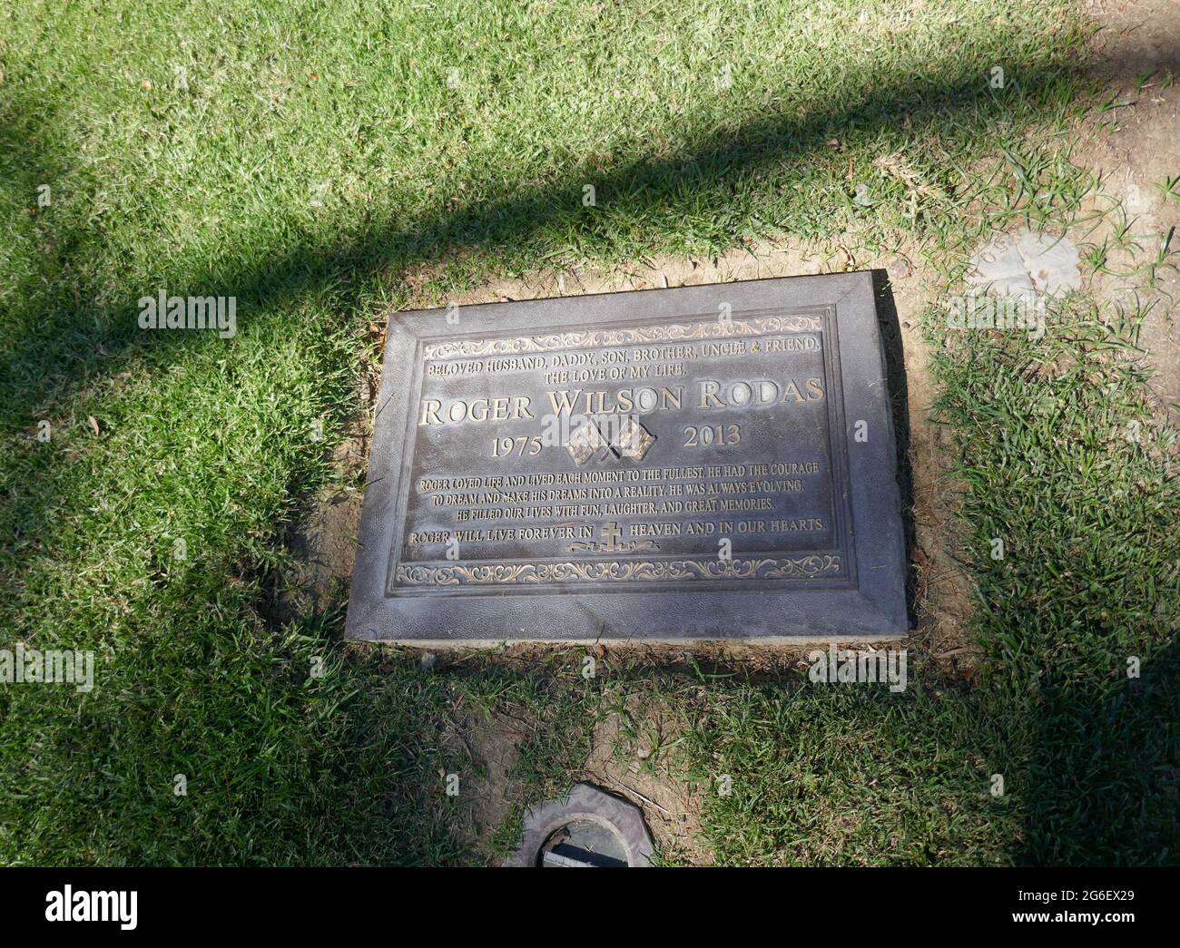 Glendale, California, USA 1st July 2021 A general view of atmosphere of  Roger Wilson Rodas Grave in Court of the Christus Section at Forest Lawn  Memorial Park on July 1, 2021 in