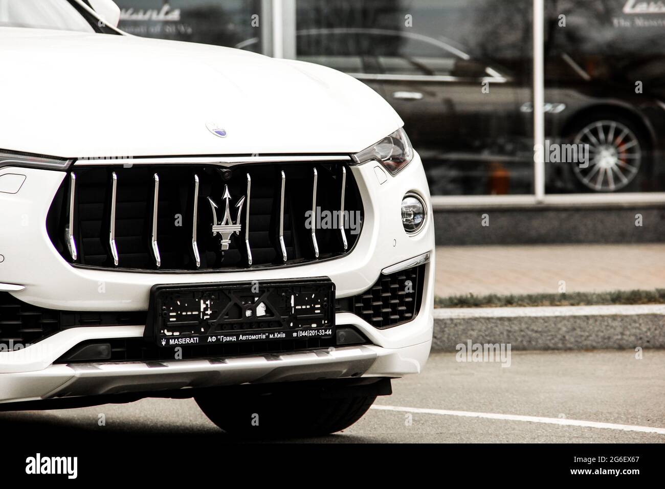 Kiev, Ukraine April 21, 2020 A luxury Maserati Levante car parked in