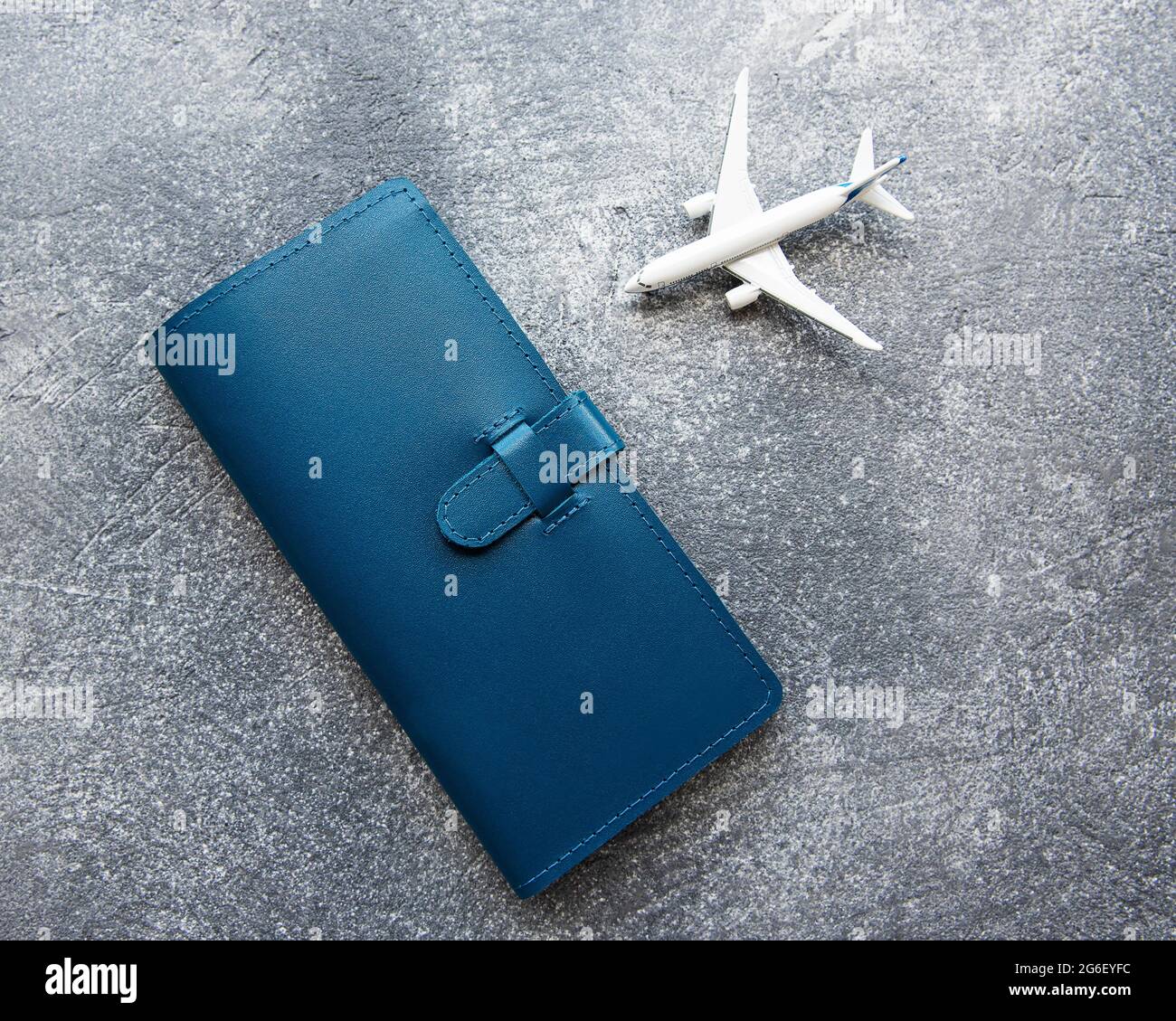 Blue leather travel purse where you can hold passport, money, boarding