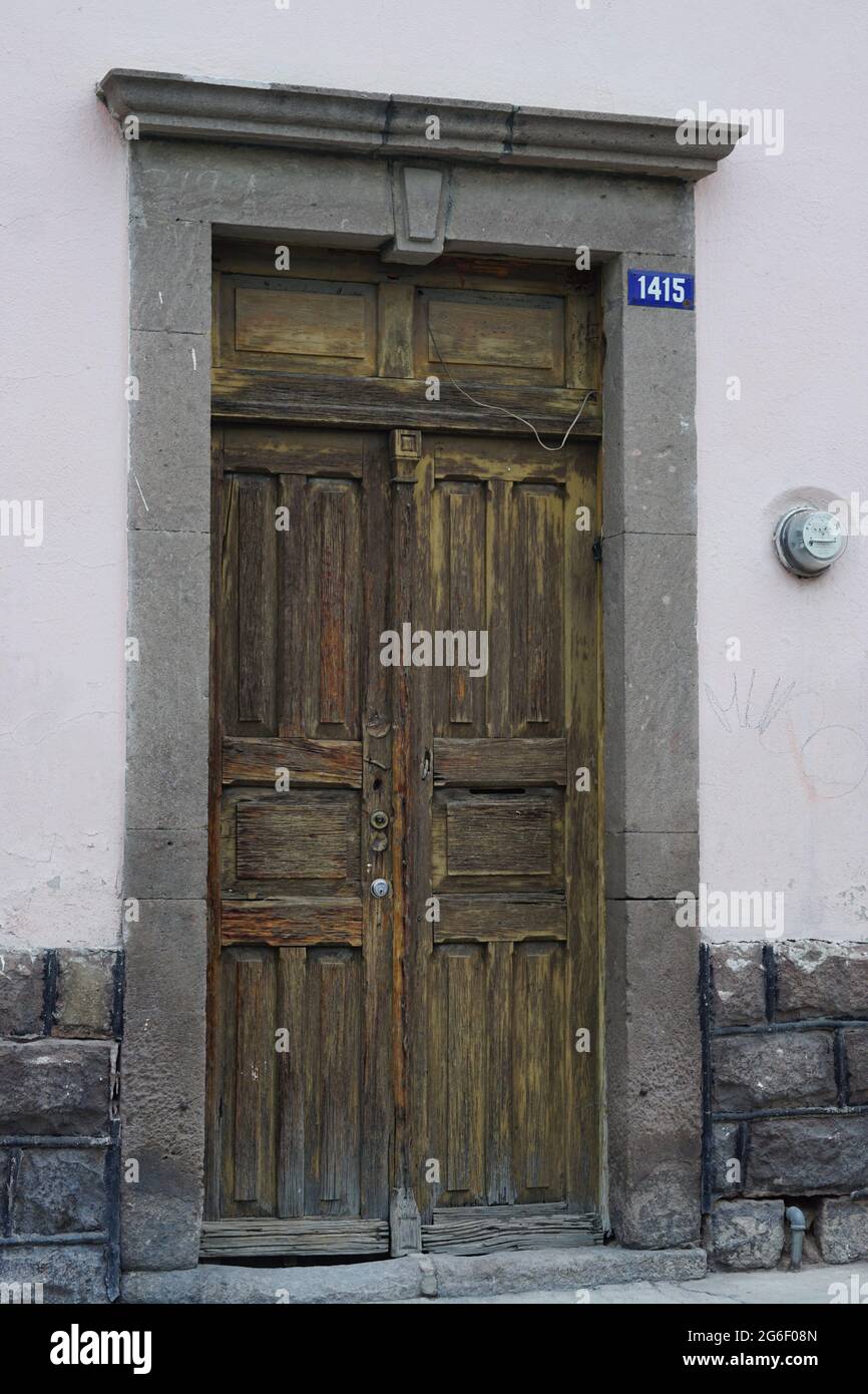 Spanish Colonial Door in San Luis Potosi, Mexico Stock Photo