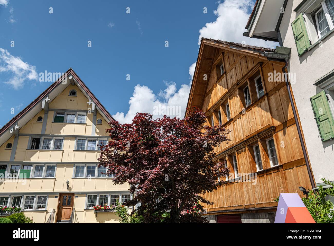 Colorful houses at Appenzell Village in Switzerland in sunny day Stock Photo