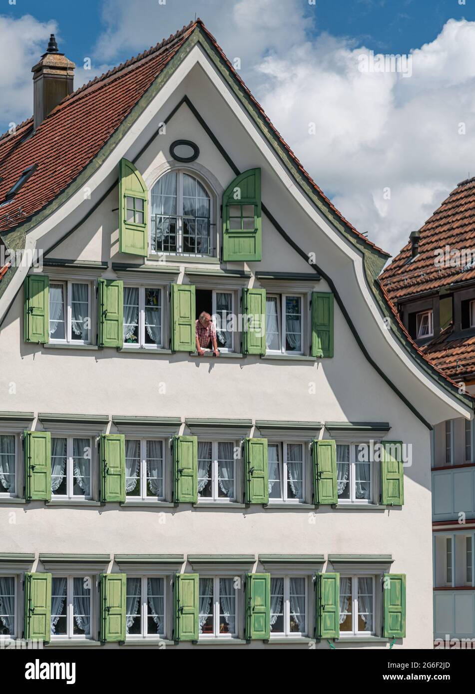 Colorful houses at Appenzell Village in Switzerland in sunny day Stock Photo
