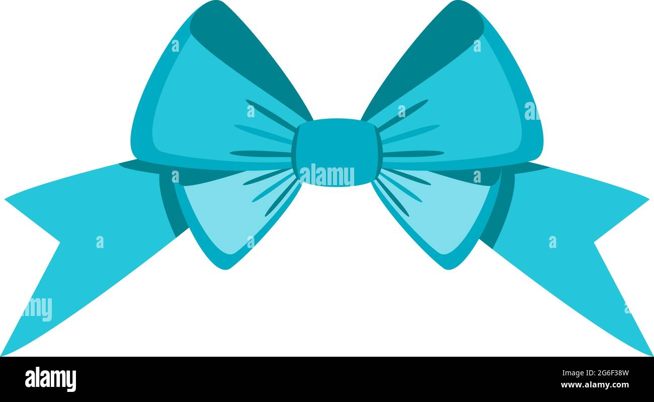 Decorative festive blue bow. Icon for greeting cards, certificates and invitations for birthday, wedding, celebration. Flat vector illustration. Stock Vector