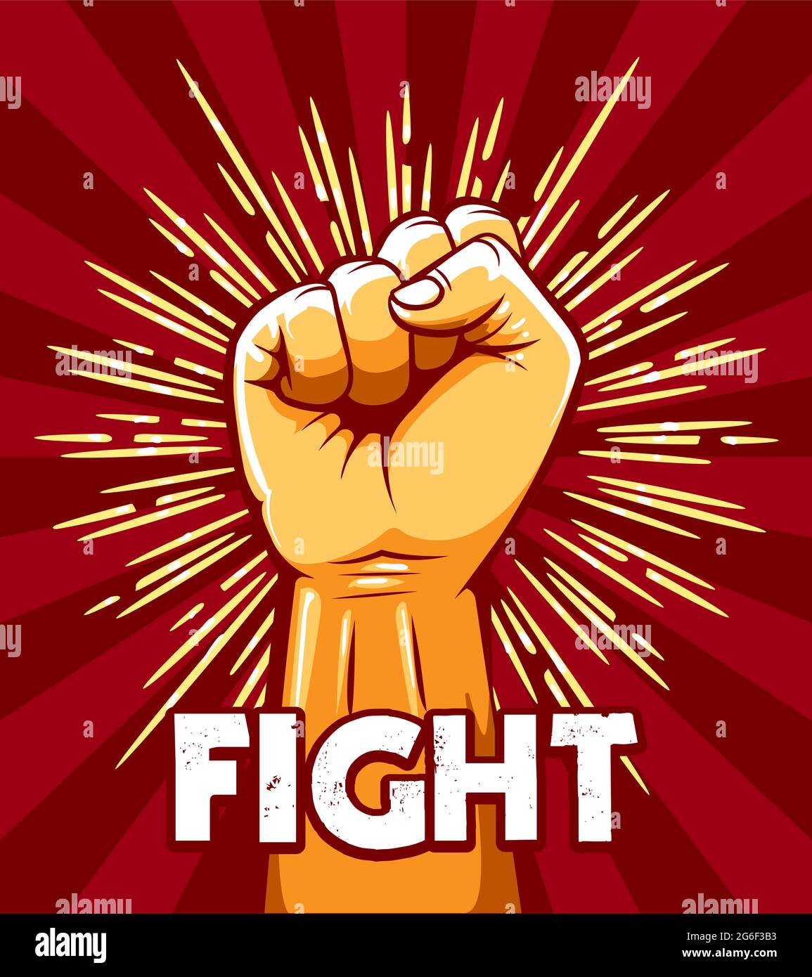 Emblem of Rised Fist and wording Fight. Riot Revolution Protest concept. Vector illustration. Stock Vector