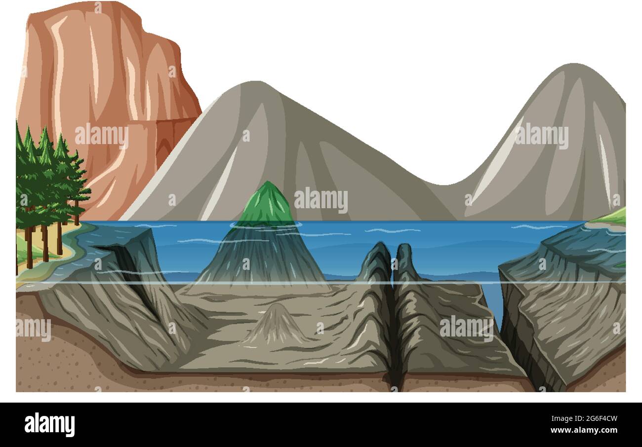Nature landscape scene with underwater of lake and mountain background
