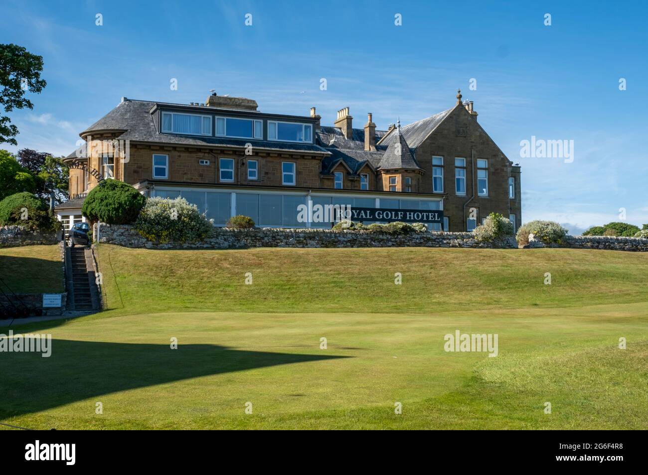 Exterior view of the Royal Golf Hotel, overlooking the Royal Dornoch ...