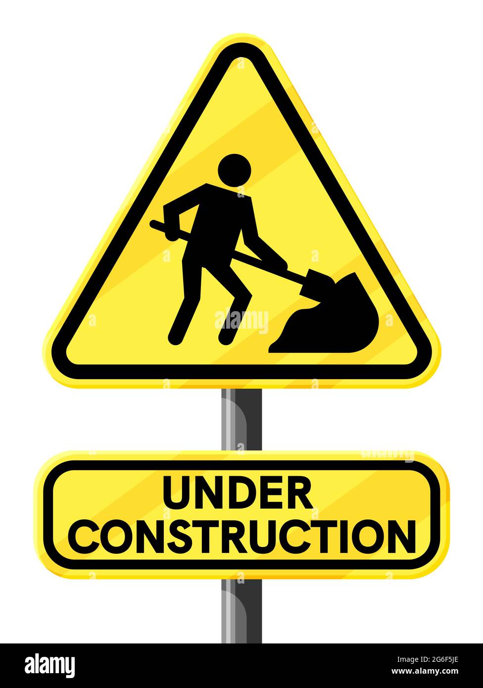 Under Construction Sign with Man Digging Ground Stock Vector Image