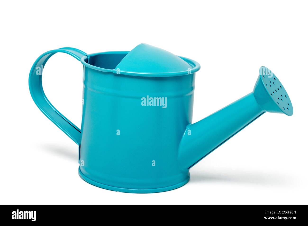 Close up view of a blue water sprinkler isolated on a white background