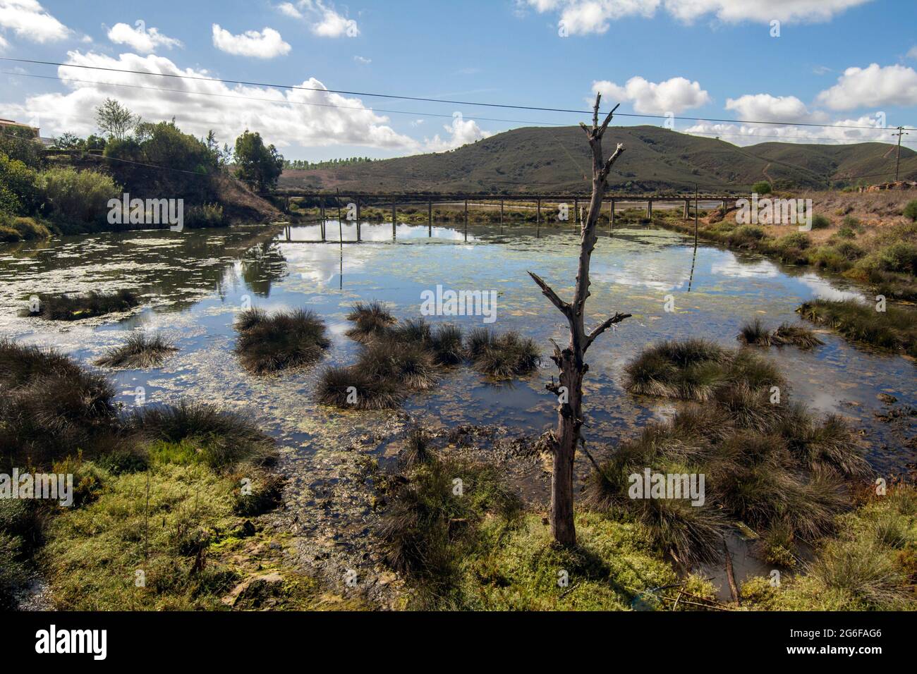 View of a water transportation pipe bridge on Portimao region, Portugal. Stock Photo