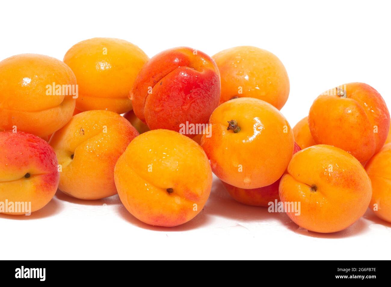 View of tasty Armenian plums (Prunus armeniaca) over a white wooden