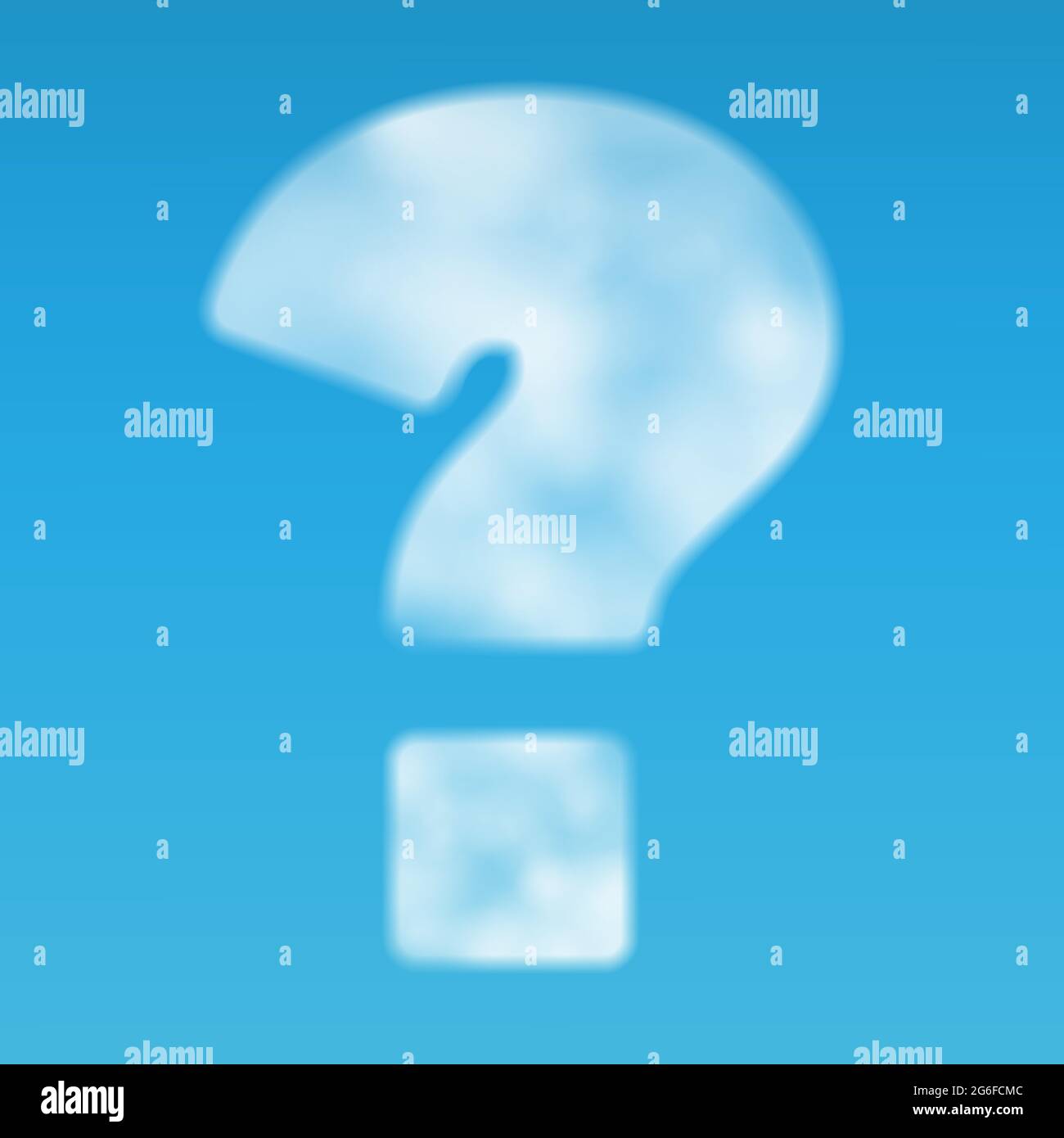 Large question mark made of white clouds against the blue sky