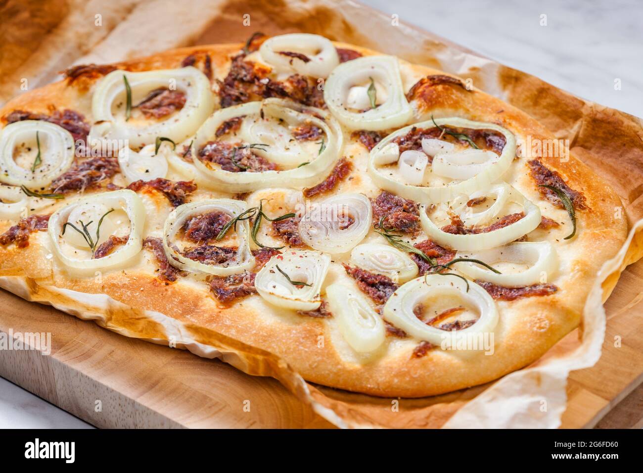 homemade pizza with anchovies and onion Stock Photo Alamy