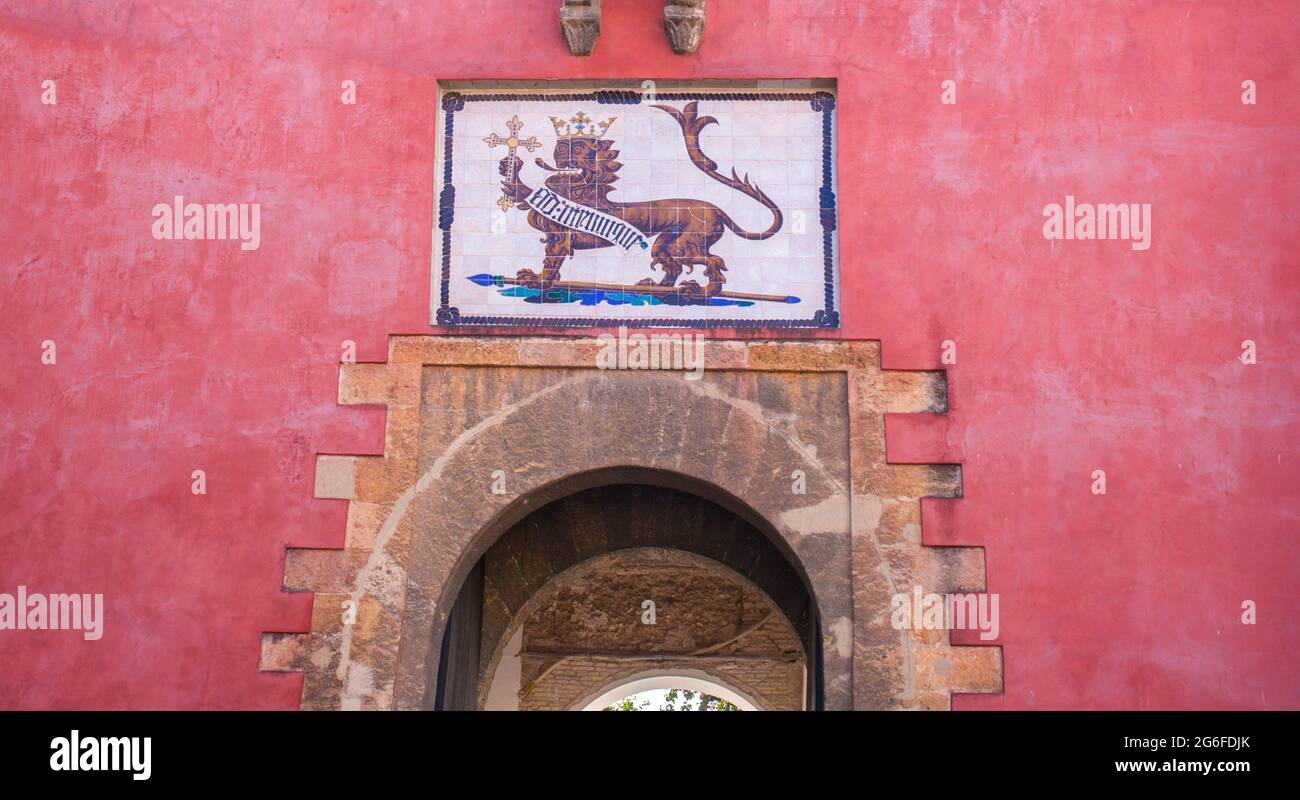 Royal Alcazars of Seville. Gate of the Lion. The main entrance. Stock Photo