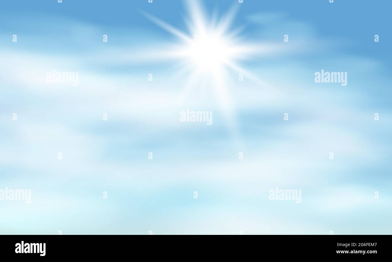 Sunlight special lens flare light effect. Sun flash with rays and clouds. Vector illustration Stock Vector