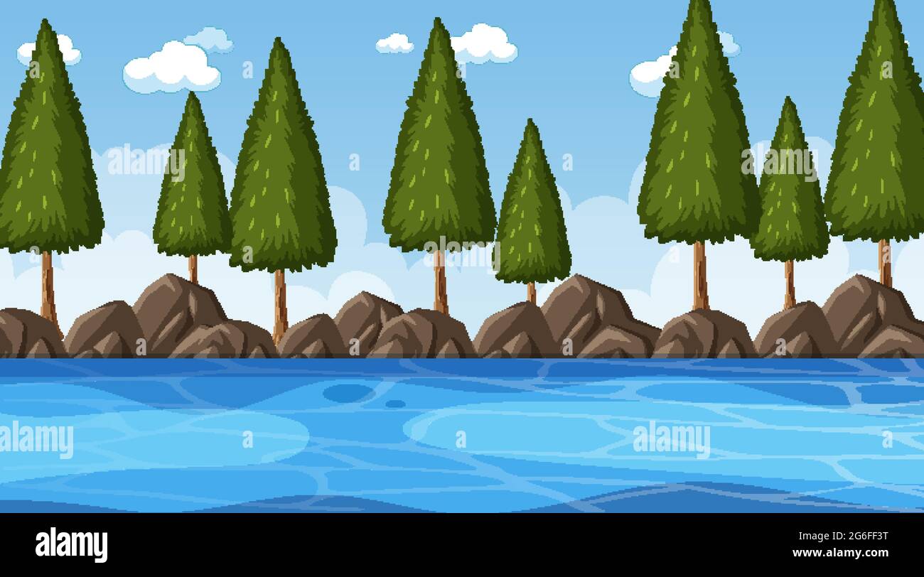 Scene with nature park along the river illustration Stock Vector Image ...