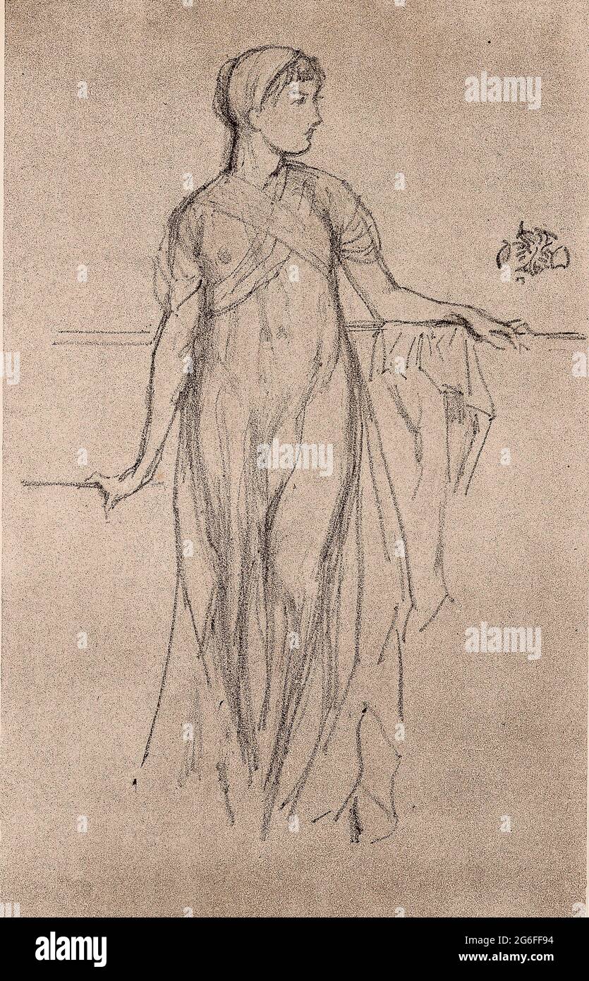 James McNeill Whistler. Study - 1879 - James McNeill Whistler American, 1834-1903. Lithograph, in black ink, on a prepared half-tint ground, with Stock Photo