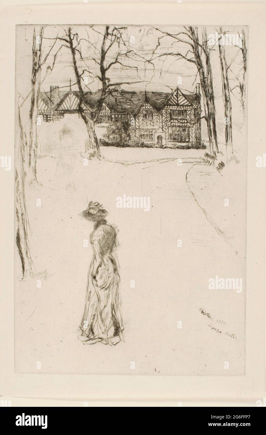 James McNeill Whistler. Speke Hall: The Avenue - 1870 - 1878 - James McNeill Whistler American, 1834-1903. Etching and drypoint with foul biting in Stock Photo
