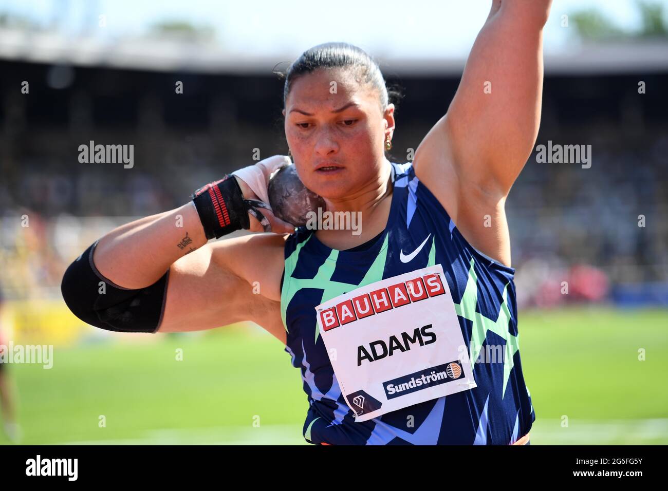 Valerie Adams (NZL) wins the women's shot put at 63-2 1/4 (19.26m) at the Bauhaus Galan at Olympiastadion, Sunday, July 4, 2021, in Stockholm, Sweden. Stock Photo