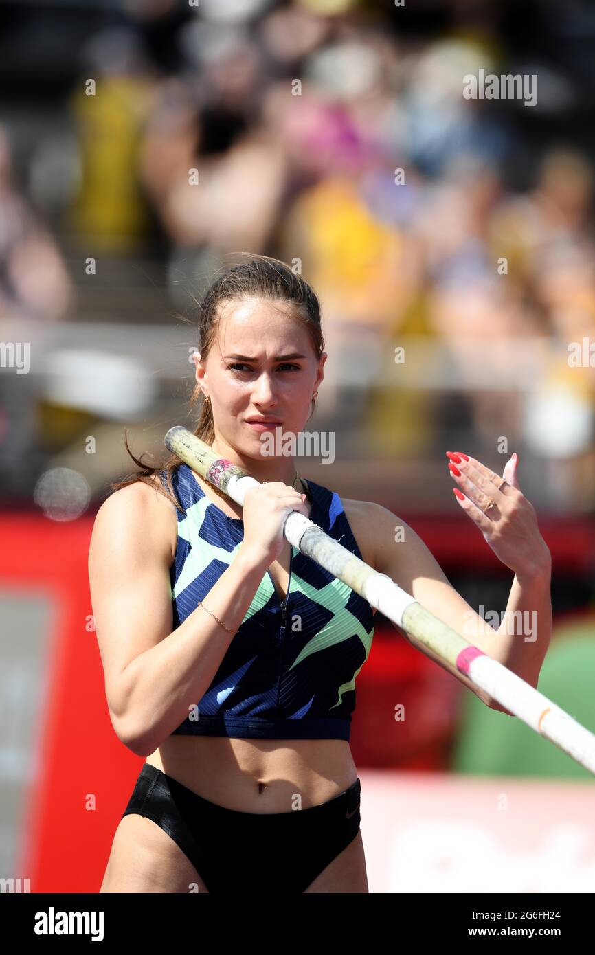 Polina Knoroz (RUS) wins the women's pole vault at 15-5 1/2 (4.71m) at the Bauhaus Galan at Olympiastadion, Sunday, July 4, 2021, in Stockholm, Sweden Stock Photo