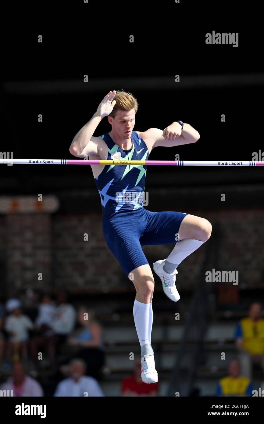 Chris Nilsen (USA) places sixth in the pole vault at 18-9 1/4 (5.72m) at the Bauhaus Galan at Olympiastadion, Sunday, July 4, 2021, in Stockholm, Swed Stock Photo