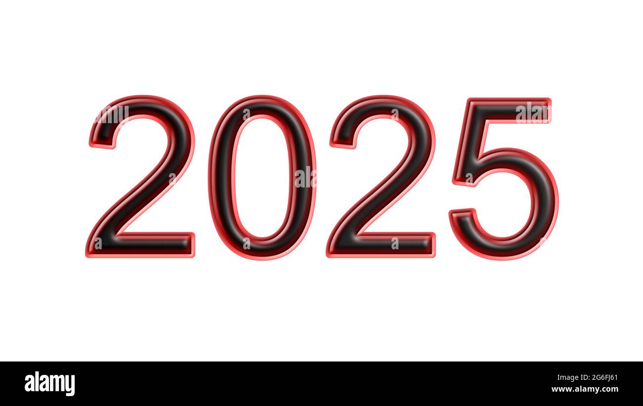 red 2025 number 3d effect white background Stock Photo