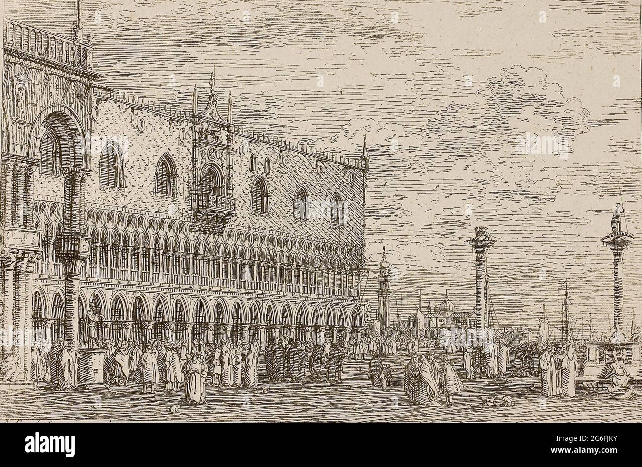 Author: Canaletto. la Piera del Band V, from Vedute - 1735/44 - Canaletto Italian, 1697-1768. Etching in black on ivory laid paper. 1735 - 1744. Stock Photo