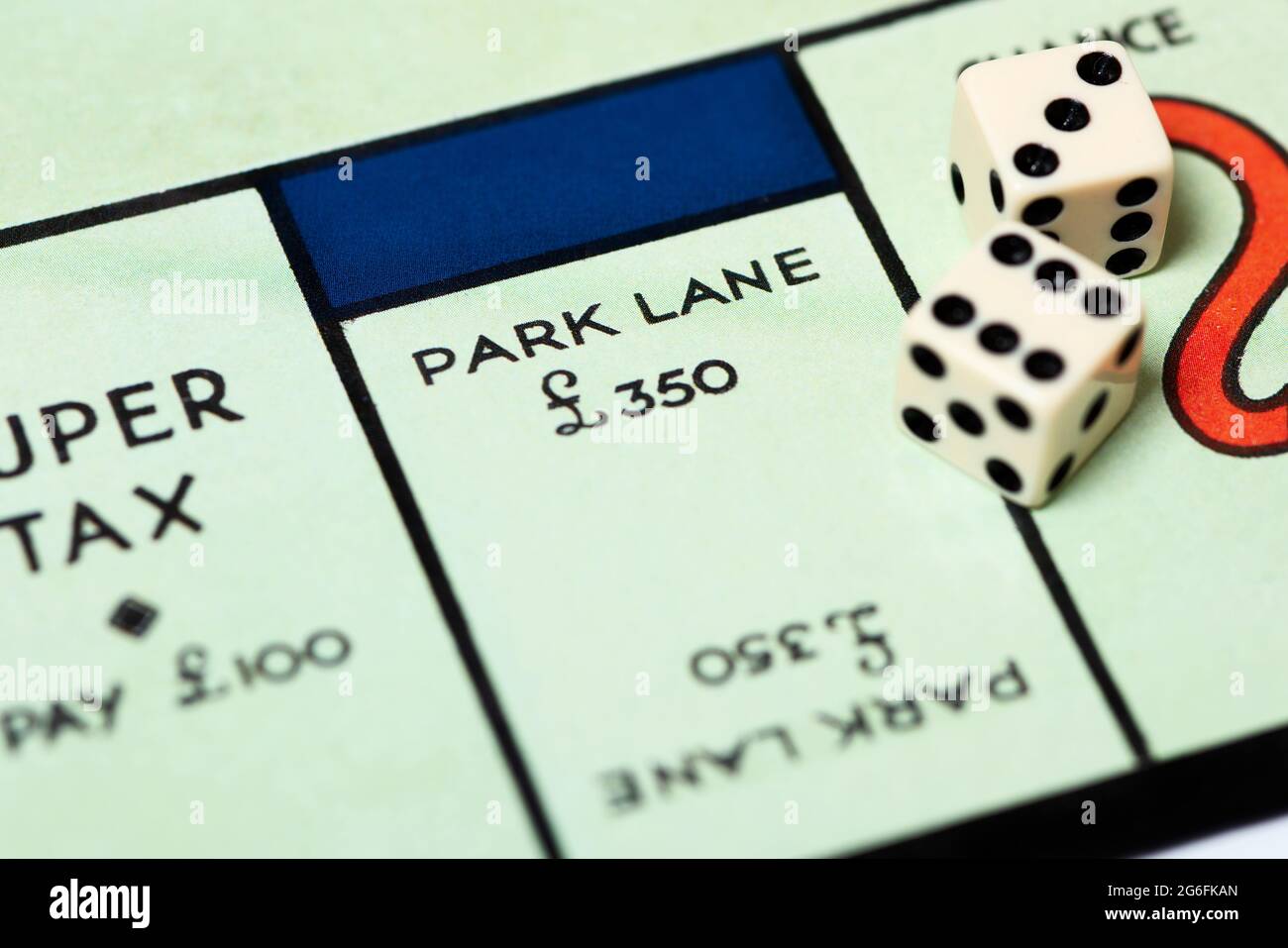 Close up of Park Lane on a traditional Monopoly board. Stock Photo
