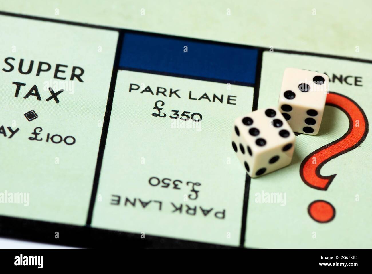 Close up of Park Lane on a traditional Monopoly board. Stock Photo