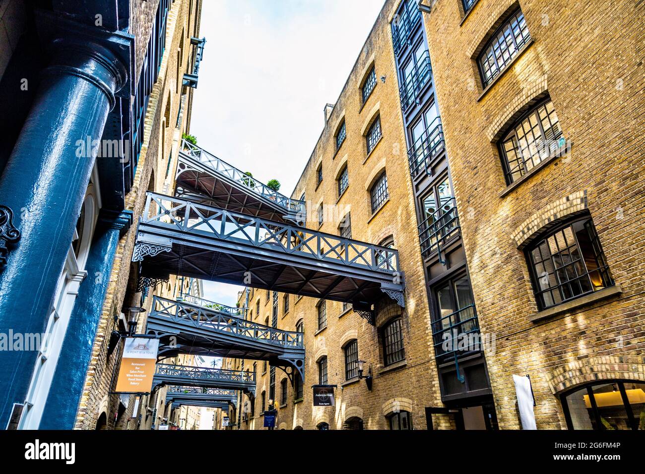 Walkways between warehouses at Shad Thames, London, UK Stock Photo