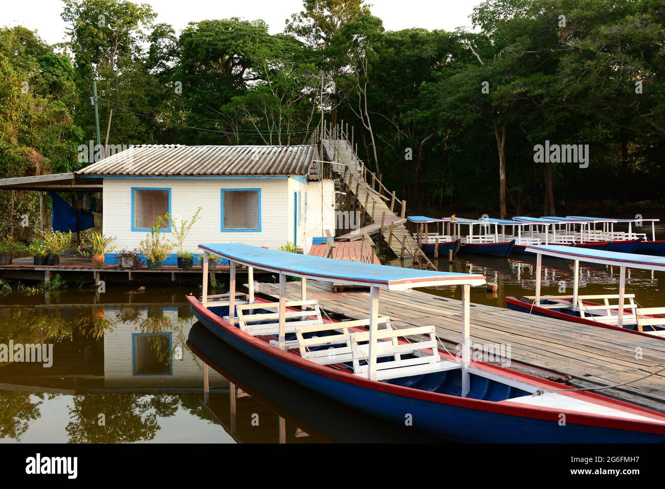 Floating house in Rio Negro near Manaus, Brazil. Stock Photo