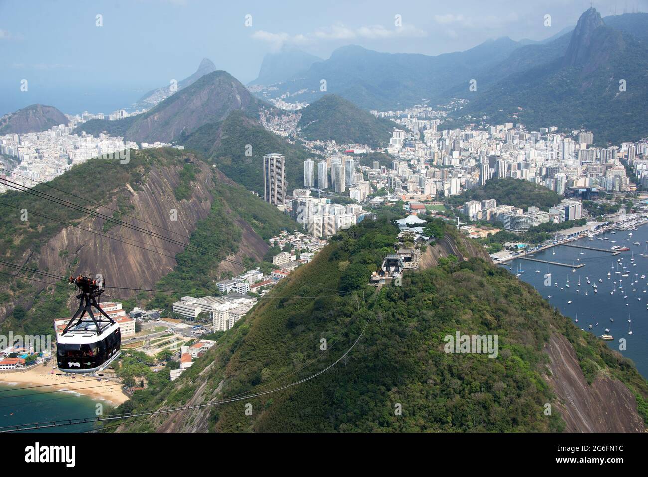 Rio de Janeiro, city and Cerro del Corcovado with Cristo Redentor view from Pao de Acucar. Brazil. Stock Photo