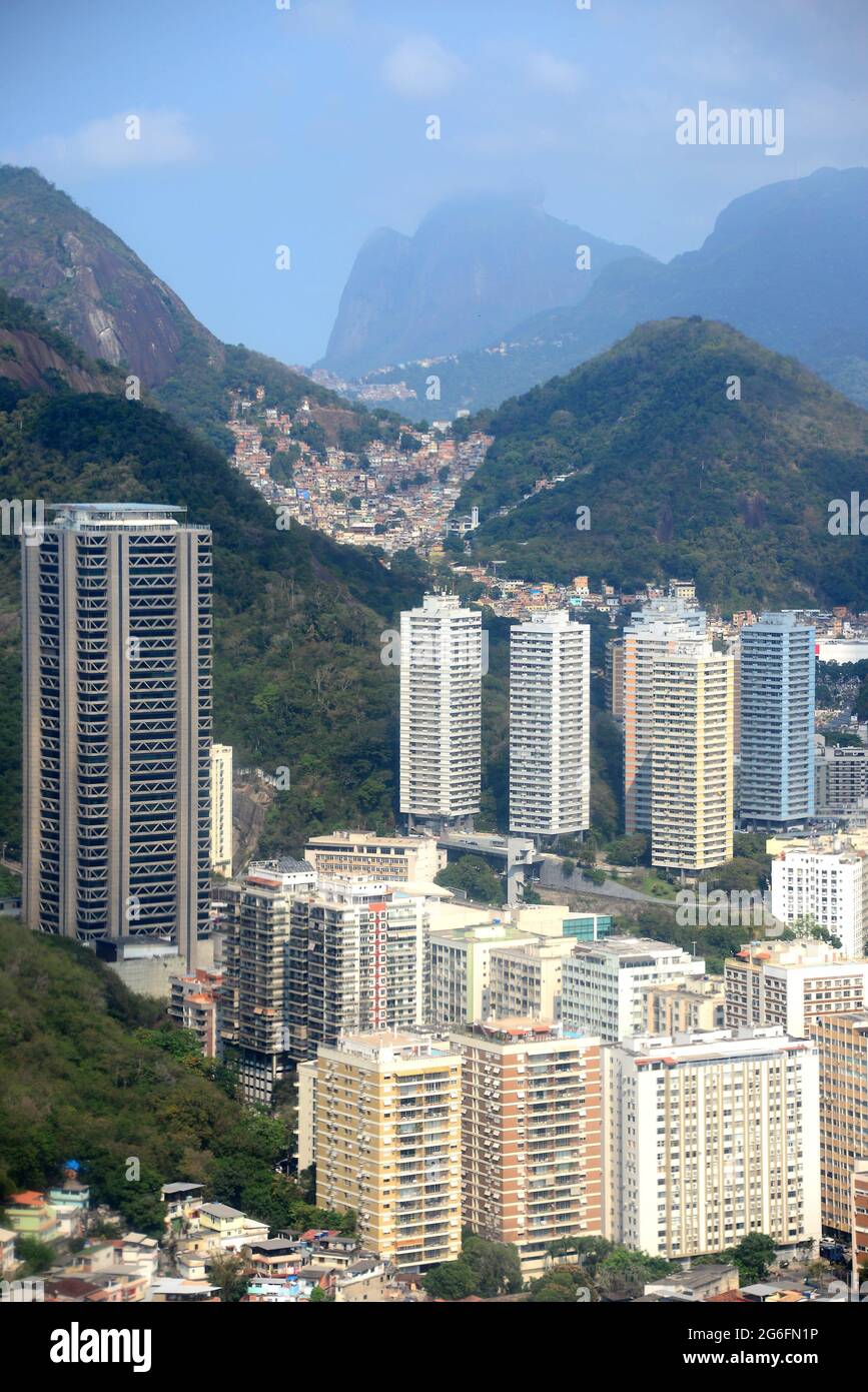 Rio de Janeiro, city (skyscrapers and favela) view from Pao de Acucar. Brazil. Stock Photo
