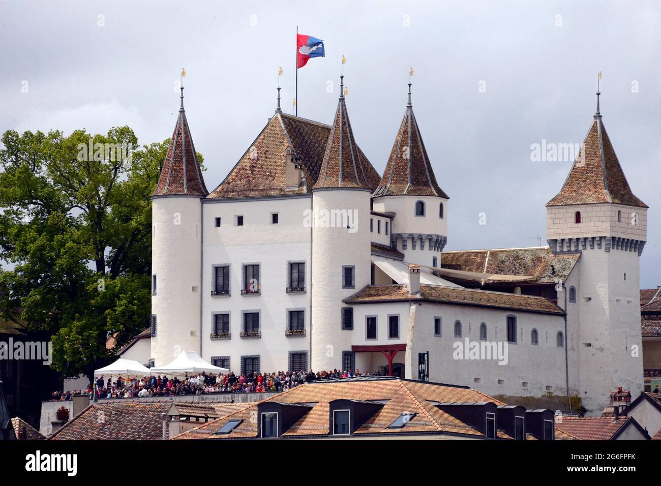 Nyon Castle (1272) - Swiss Cultural Property of National Significance, Castle was originally fortified house built by Cossonay-Prangins family, Stock Photo