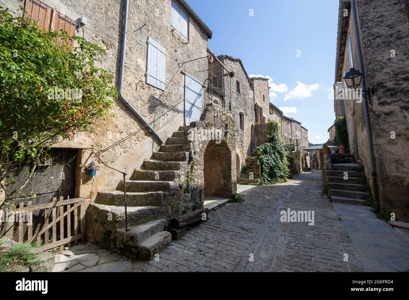 The village La Couvertoirade is a well preserved walled town of the Knight  Templars in the Larzac, France Stock Photo - Alamy
