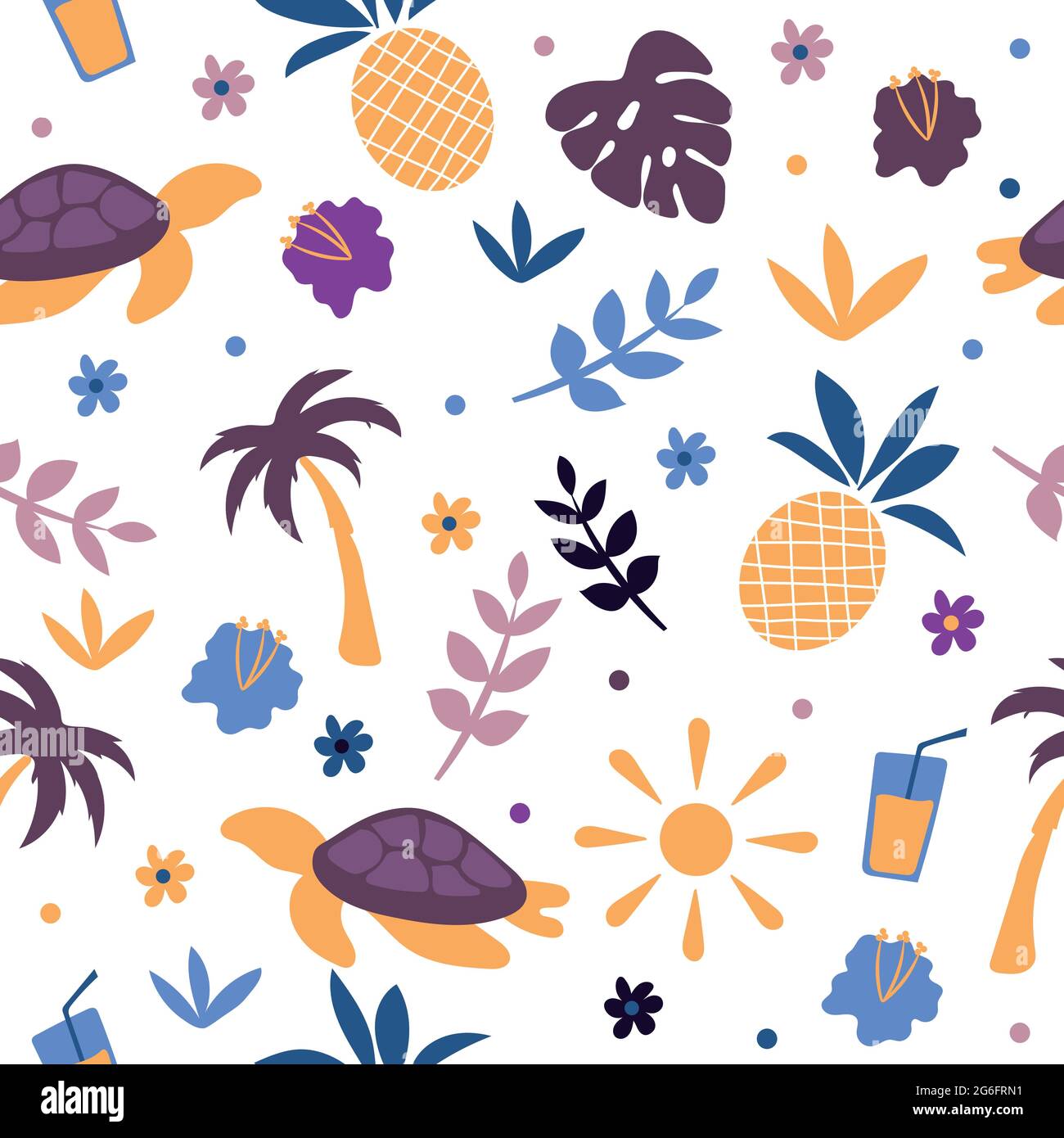 Summer colored turtle on beach - cute hand drawn doodle summer illustration - vector seamless pattern Stock Vector