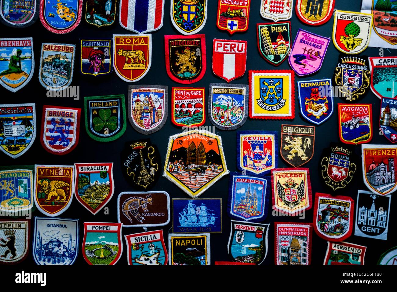 Travel patches. The Inveterate Traveler.  A collection of travel patches  from around the world Stock Photo - Alamy