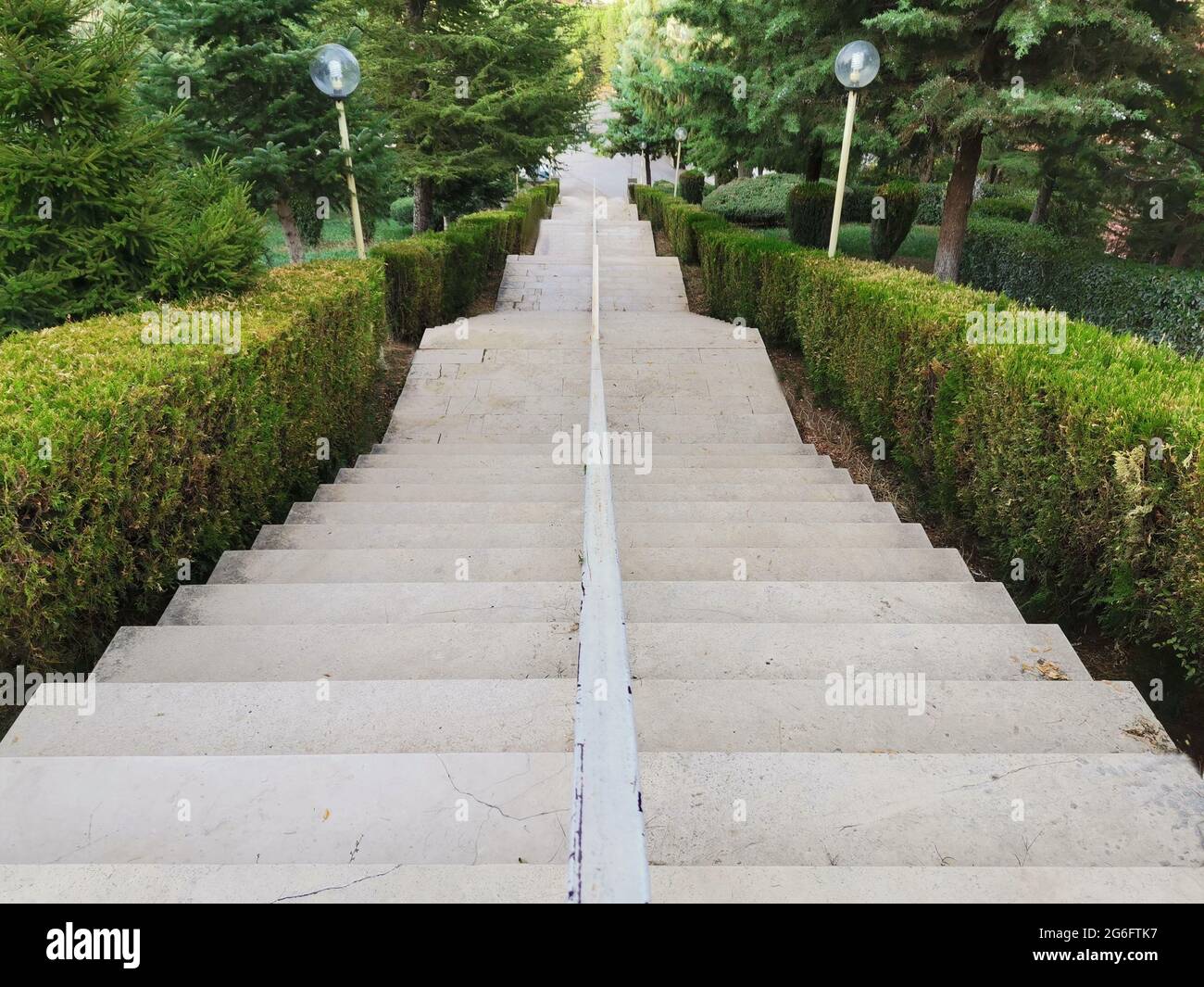 Stairs. Park stairs and bushes. Stock Photo
