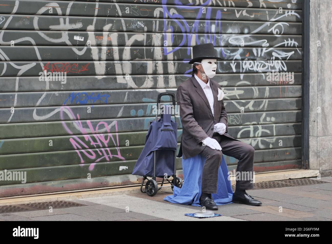 Street artist exibition along Bergamo street center, Lombardy, Italy. Stock Photo