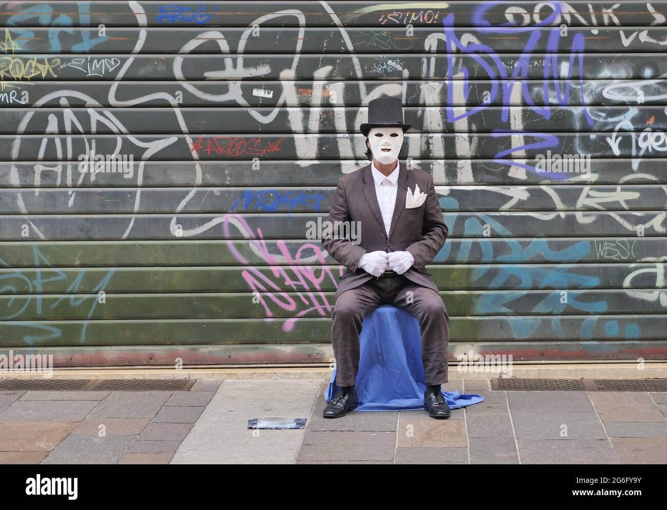 Street artist exibition along Bergamo street center, Lombardy, Italy. Stock Photo