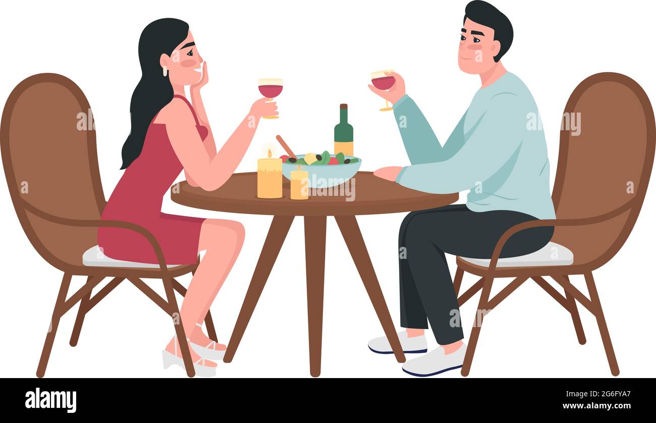 Couple on romantic date semi flat color vector characters Stock Vector