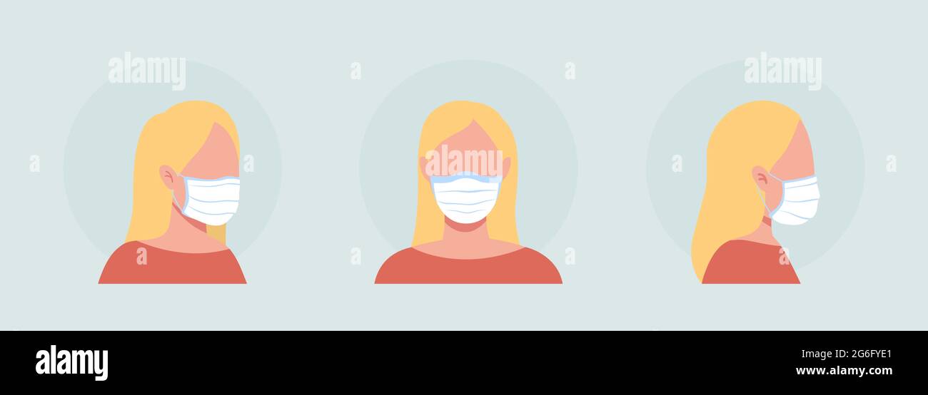 Cloth mask wearer semi flat color vector character avatar set Stock ...